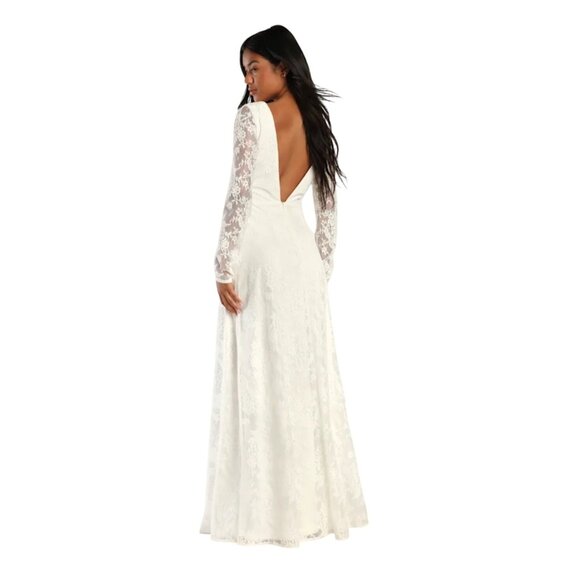 Lulu's NWT Blissful Romantic White Lace Backless Long Formal Gown Dress - Picture 2 of 9